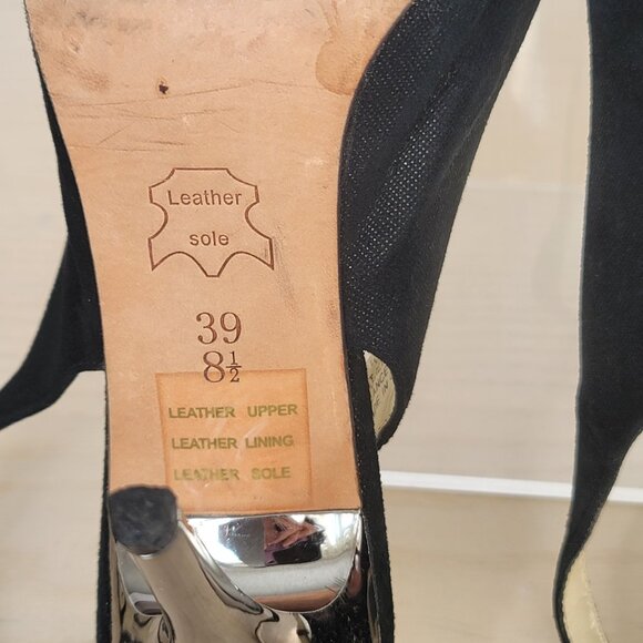 BCBGMAXAZRIA Kelly Black Metallic Leather Peep Toe Heels Size EU 39/US 8.5 - Picture 16 of 16